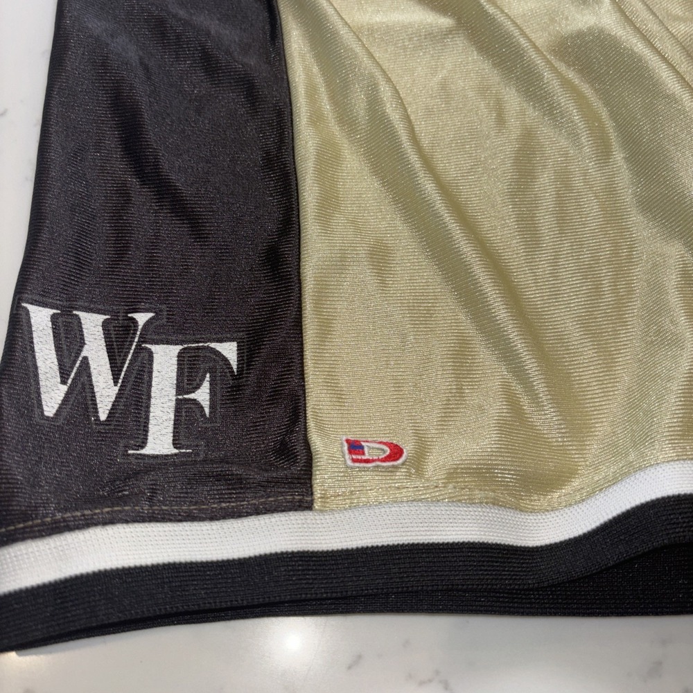 VTG 80s Dodger USA Dazzle Basketball Shorts Wake Forest Youth XL18/20 Gold Black - Picture 2 of 8